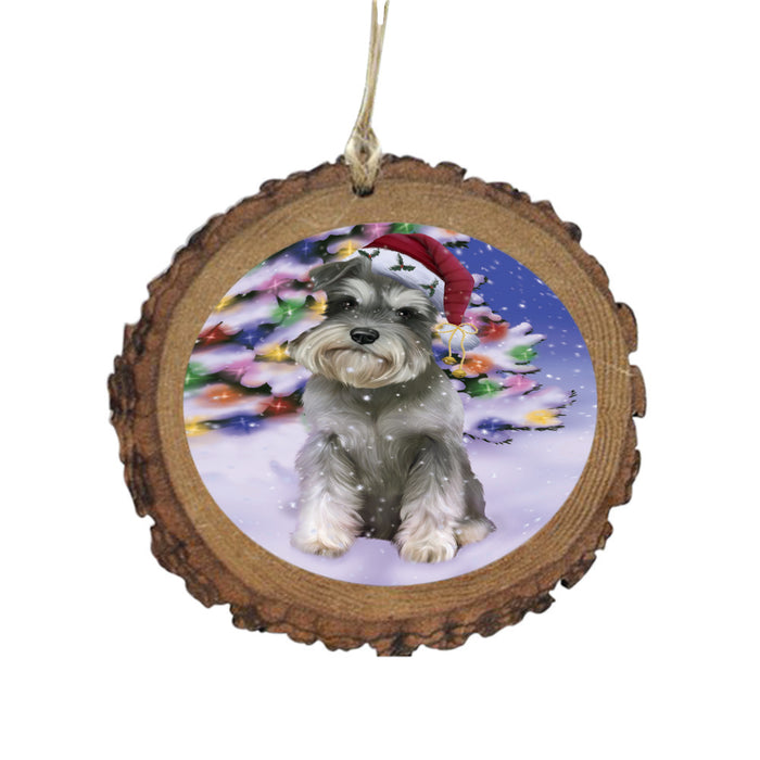 Winterland Wonderland Schnauzer Dog In Christmas Holiday Scenic Background Wooden Christmas Ornament WOR49632
