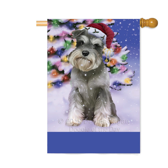 Personalized Winterland Wonderland Schnauzer Dog In Christmas Holiday Scenic Background Custom House Flag FLG-DOTD-A61443