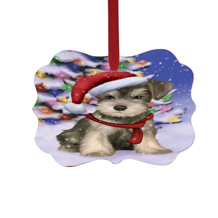 Winterland Wonderland Schnauzer Dog In Christmas Holiday Scenic Background Double-Sided Photo Benelux Christmas Ornament LOR49633