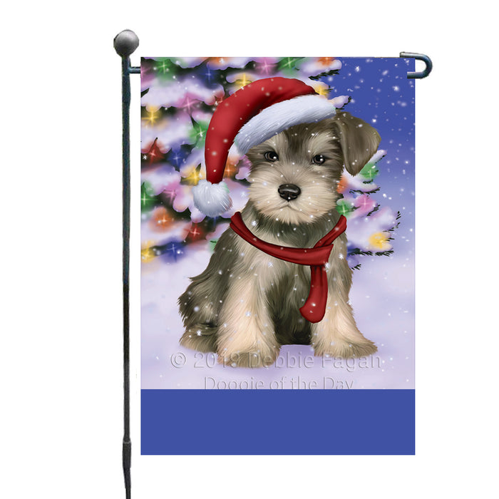 Personalized Winterland Wonderland Schnauzer Dog In Christmas Holiday Scenic Background Custom Garden Flags GFLG-DOTD-A61388