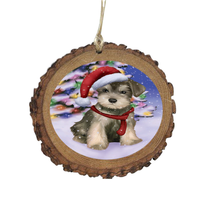 Winterland Wonderland Schnauzer Dog In Christmas Holiday Scenic Background Wooden Christmas Ornament WOR49633
