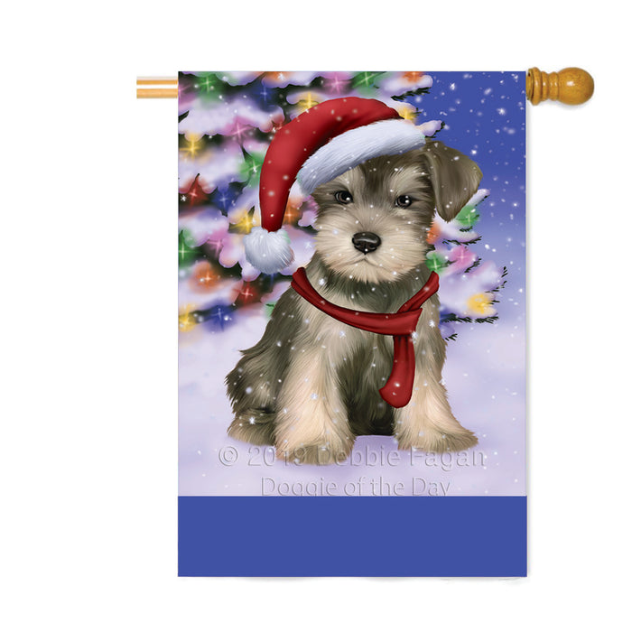 Personalized Winterland Wonderland Schnauzer Dog In Christmas Holiday Scenic Background Custom House Flag FLG-DOTD-A61444