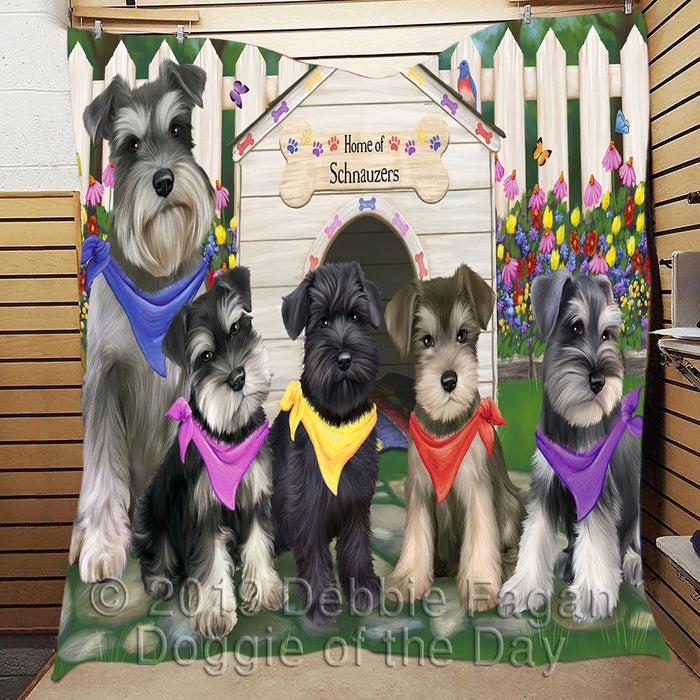 Spring Dog House Schnauzer Dogs Quilt