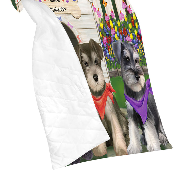 Spring Dog House Schnauzer Dogs Quilt