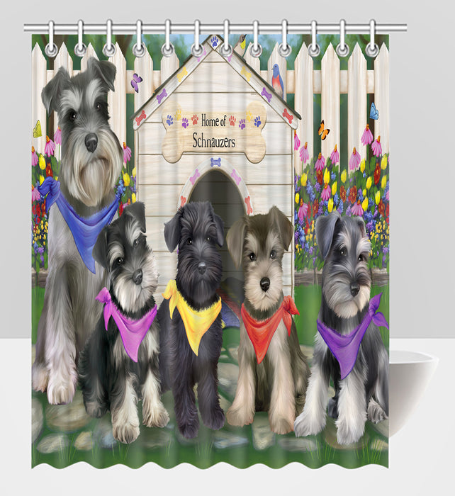Spring Dog House Schnauzer Dogs Shower Curtain