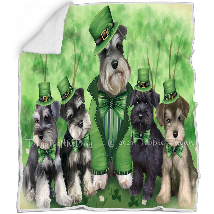 St. Patricks Day Irish Family Portrait Schnauzers Dog Blanket BLNKT58908