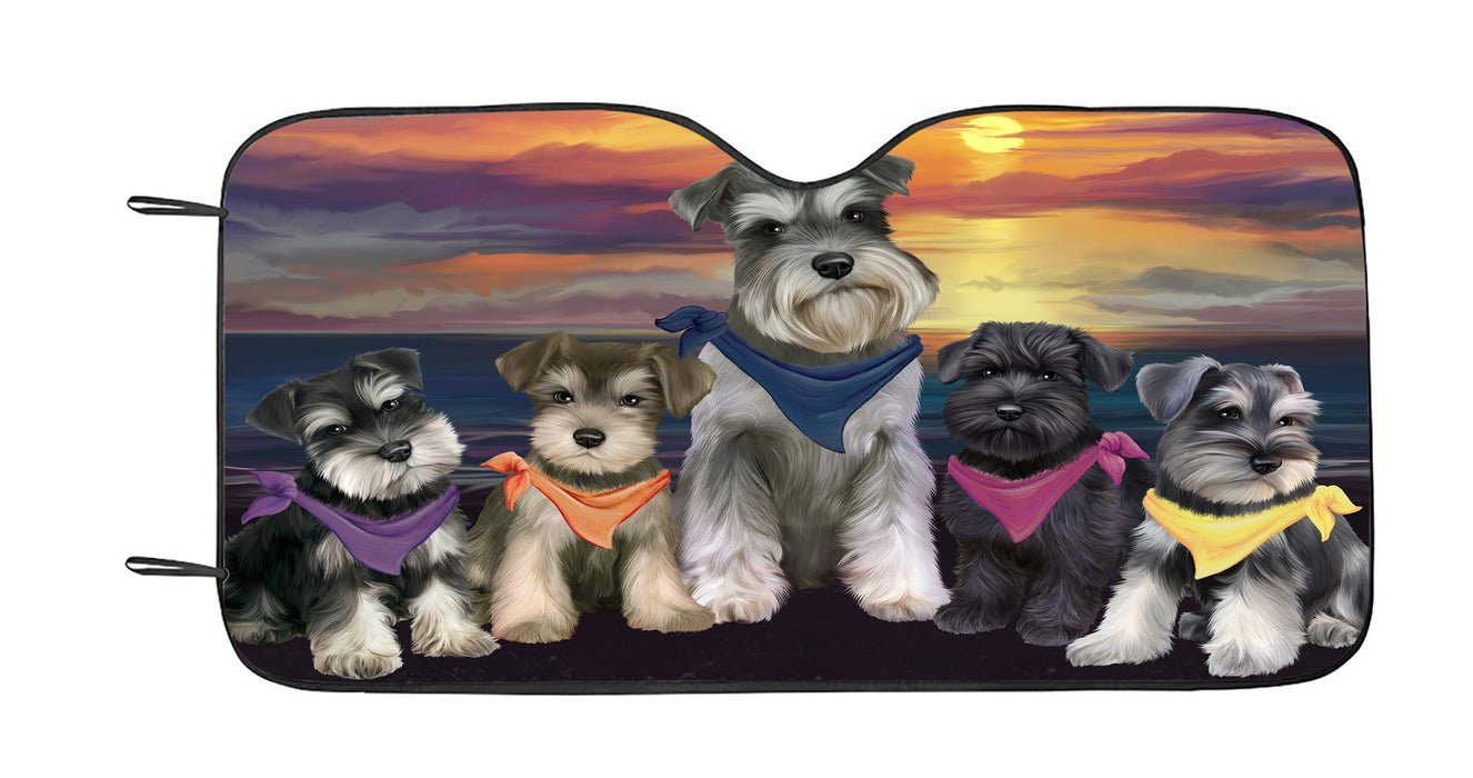 Family Sunset Portrait Schnauzer Dogs Car Sun Shade