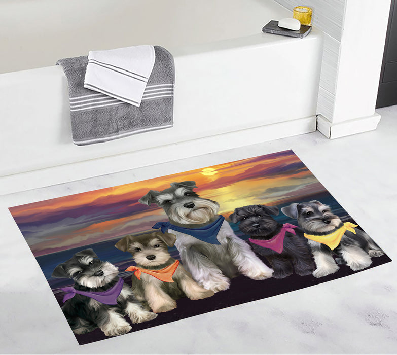 Family Sunset Portrait Schnauzer Dogs Bath Mat