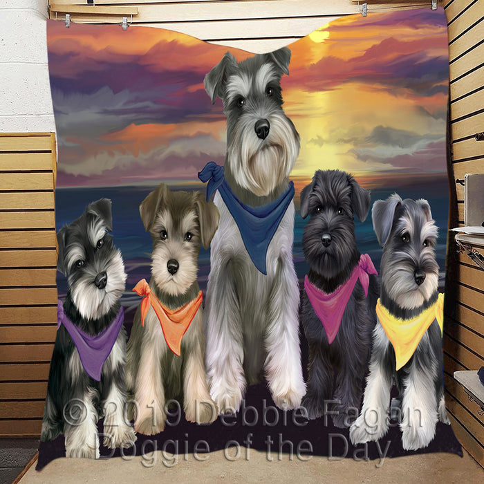 Family Sunset Portrait Schnauzer Dogs Quilt