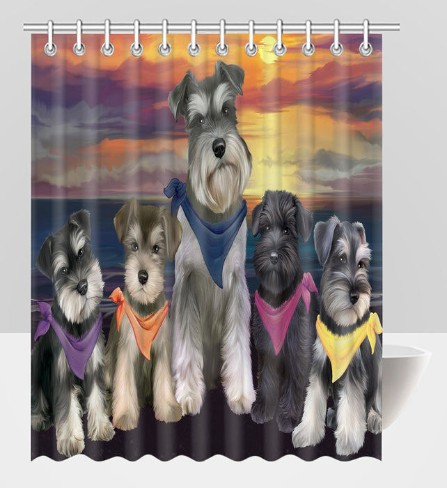 Family Sunset Portrait Schnauzer Dogs Shower Curtain