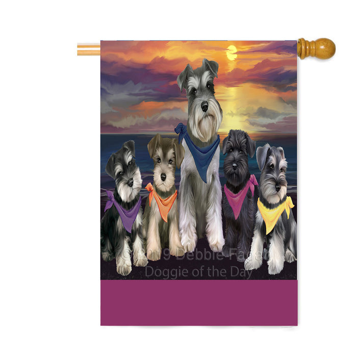 Personalized Family Sunset Portrait Schnauzer Dogs Custom House Flag FLG-DOTD-A60683