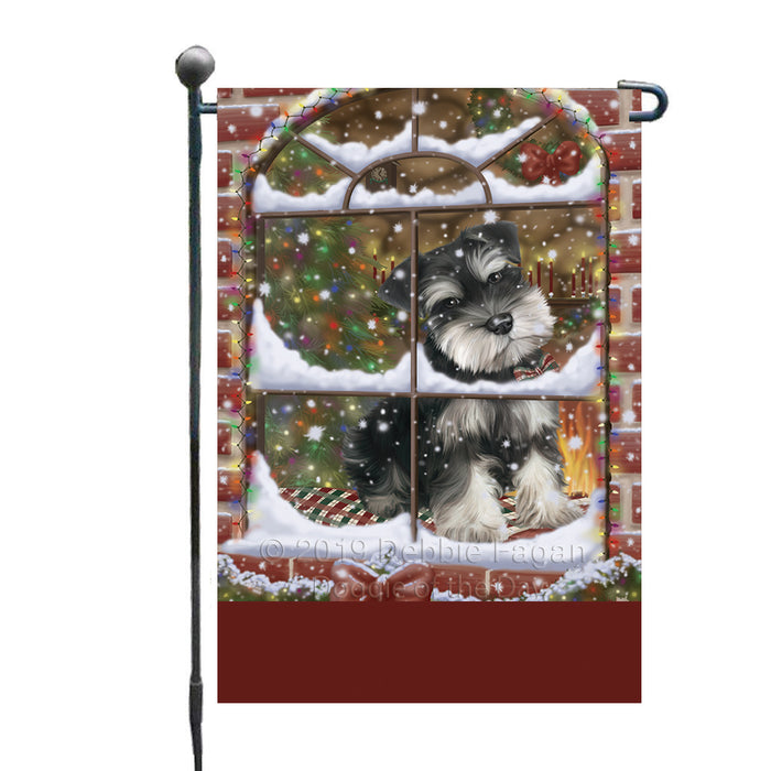 Personalized Please Come Home For Christmas Schnauzer Dog Sitting In Window Custom Garden Flags GFLG-DOTD-A60199