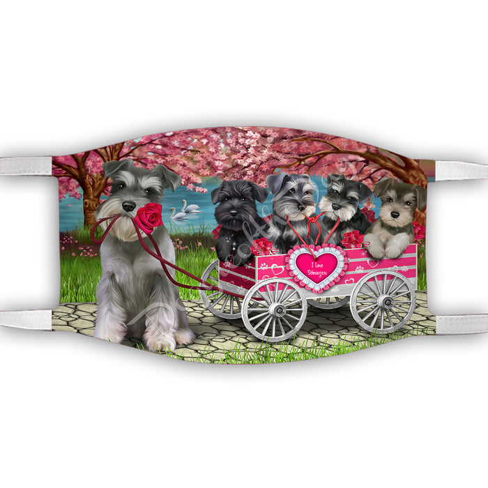 I Love Schnauzer Dogs in a Cart Face Mask FM48178