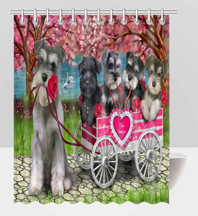 I Love Schnauzer Dogs in a Cart Shower Curtain