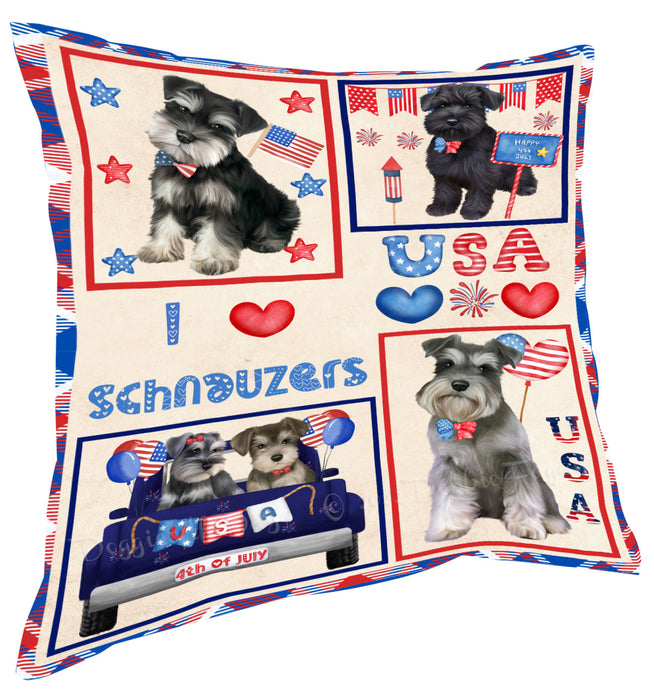 4th of July Independence Day I Love USA Schnauzer Dogs Pillow with Top Quality High-Resolution Images - Ultra Soft Pet Pillows for Sleeping - Reversible & Comfort - Ideal Gift for Dog Lover - Cushion for Sofa Couch Bed - 100% Polyester