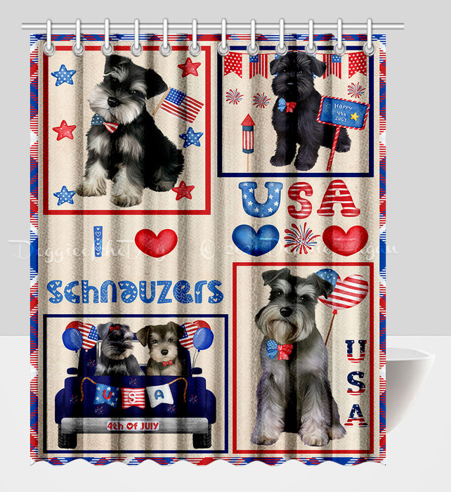 4th of July Independence Day I Love USA Schnauzer Dogs Shower Curtain Pet Painting Bathtub Curtain Waterproof Polyester One-Side Printing Decor Bath Tub Curtain for Bathroom with Hooks