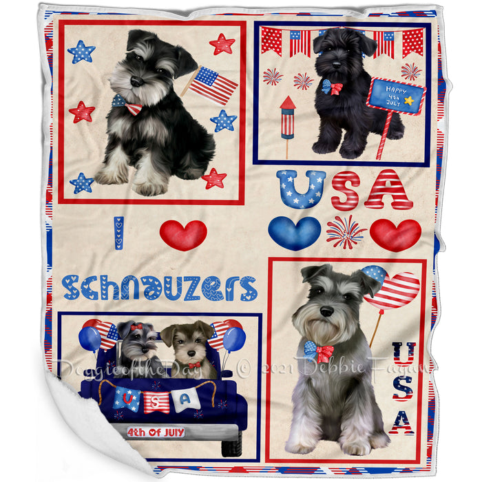 4th of July Independence Day I Love USA Schnauzer Dogs Blanket BLNKT143538