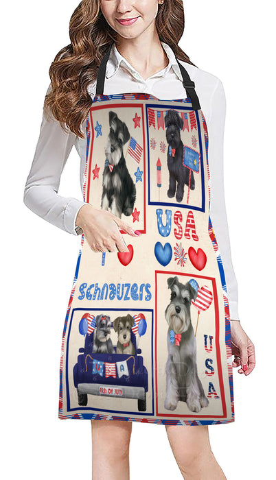 4th of July Independence Day I Love USA Schnauzer Dogs Apron - Adjustable Long Neck Bib for Adults - Waterproof Polyester Fabric With 2 Pockets - Chef Apron for Cooking, Dish Washing, Gardening, and Pet Grooming