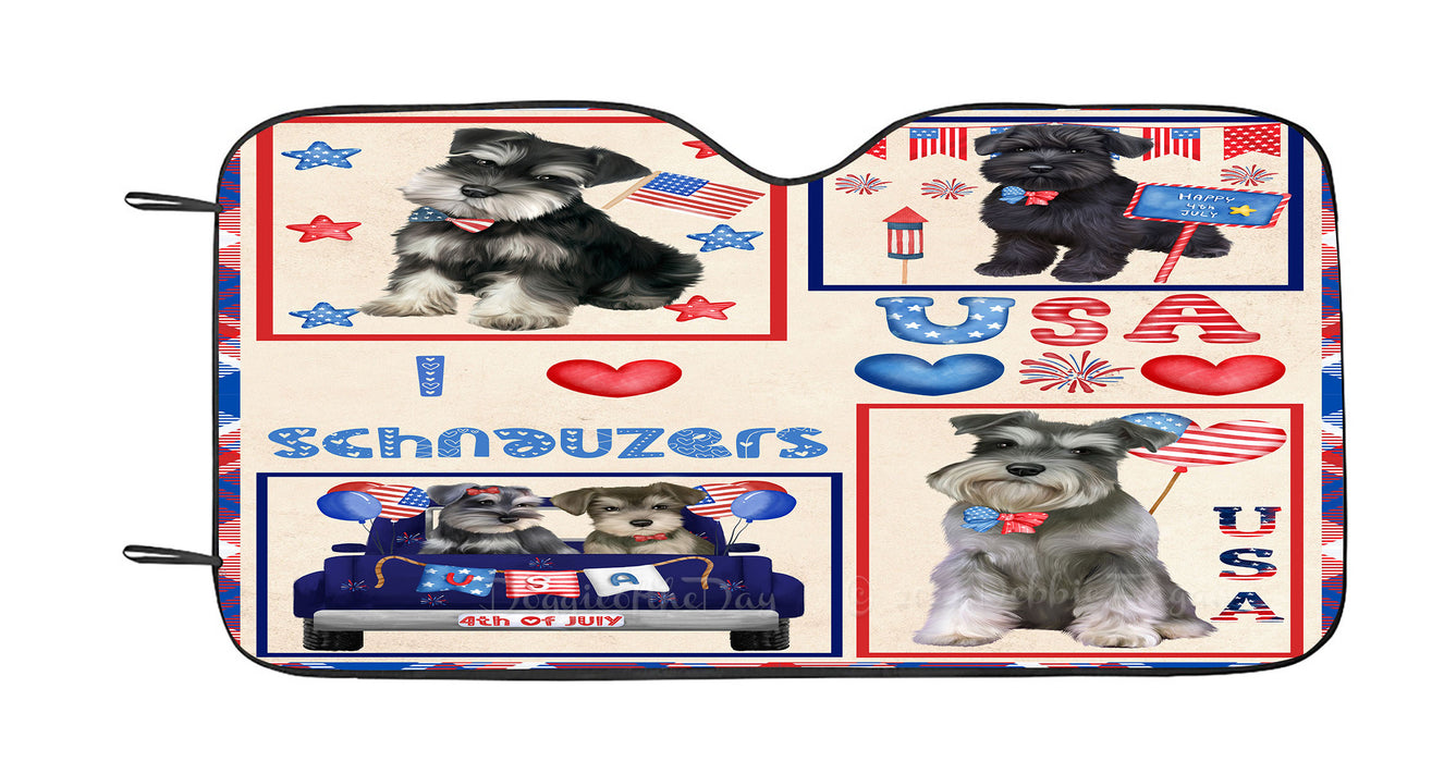 4th of July Independence Day I Love USA Schnauzer Dogs Car Sun Shade Cover Curtain