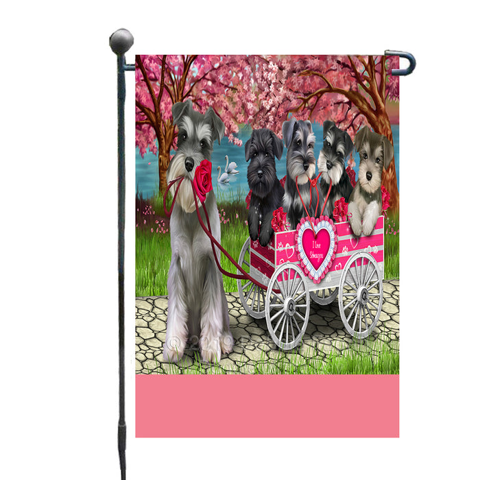 Personalized I Love Schnauzer Dogs in a Cart Custom Garden Flags GFLG-DOTD-A62182