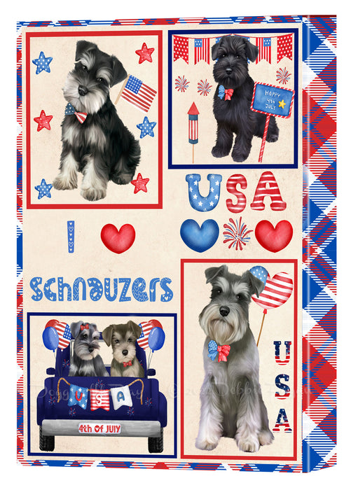 4th of July Independence Day I Love USA Schnauzer Dogs Canvas Wall Art - Premium Quality Ready to Hang Room Decor Wall Art Canvas - Unique Animal Printed Digital Painting for Decoration