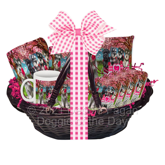 Mother's Day Gift Basket Schnauzer Dogs Blanket, Pillow, Coasters, Magnet, Coffee Mug and Ornament
