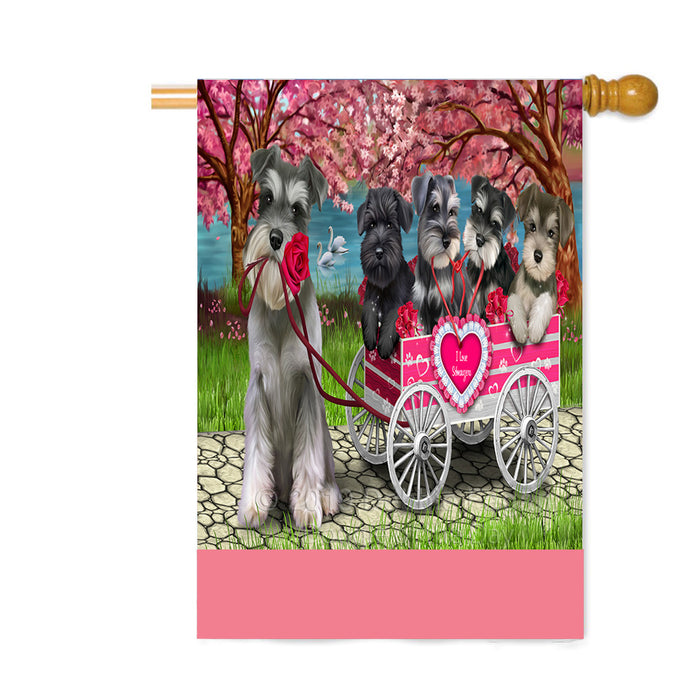 Personalized I Love Schnauzer Dogs in a Cart Custom House Flag FLG-DOTD-A62238