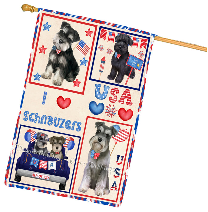4th of July Independence Day I Love USA Schnauzer Dogs House flag FLG66991