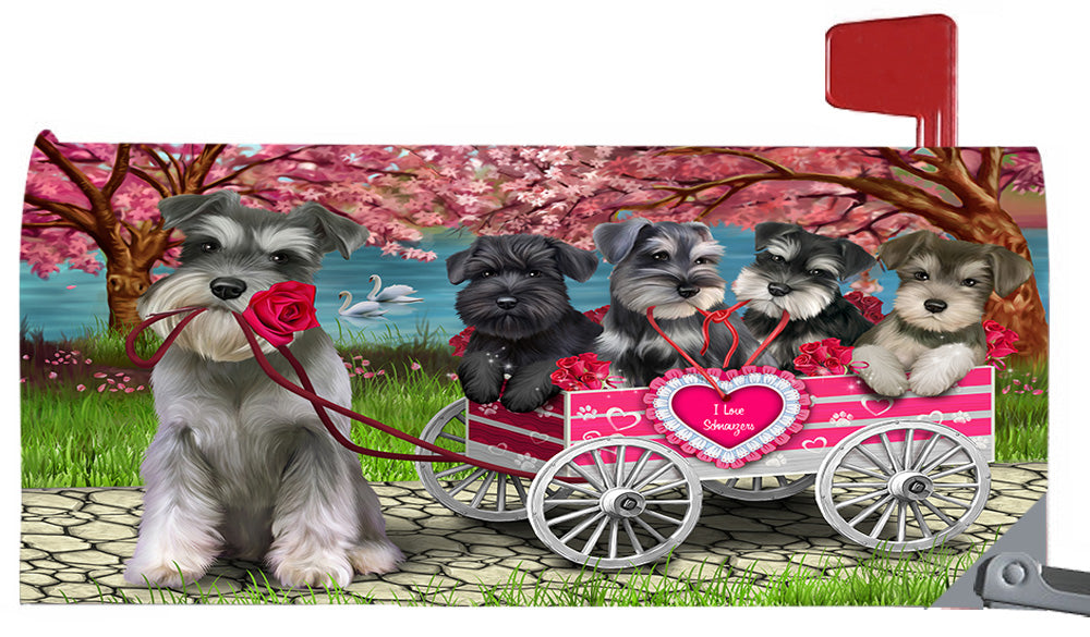 I Love Schnauzer Dogs in a Cart Magnetic Mailbox Cover MBC48581