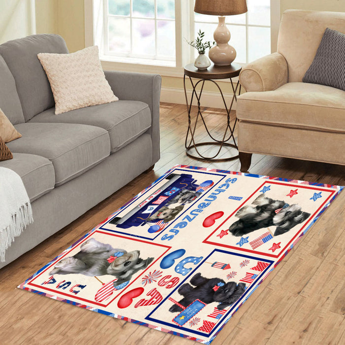 4th of July Independence Day I Love USA Schnauzer Dogs Area Rug - Ultra Soft Cute Pet Printed Unique Style Floor Living Room Carpet Decorative Rug for Indoor Gift for Pet Lovers