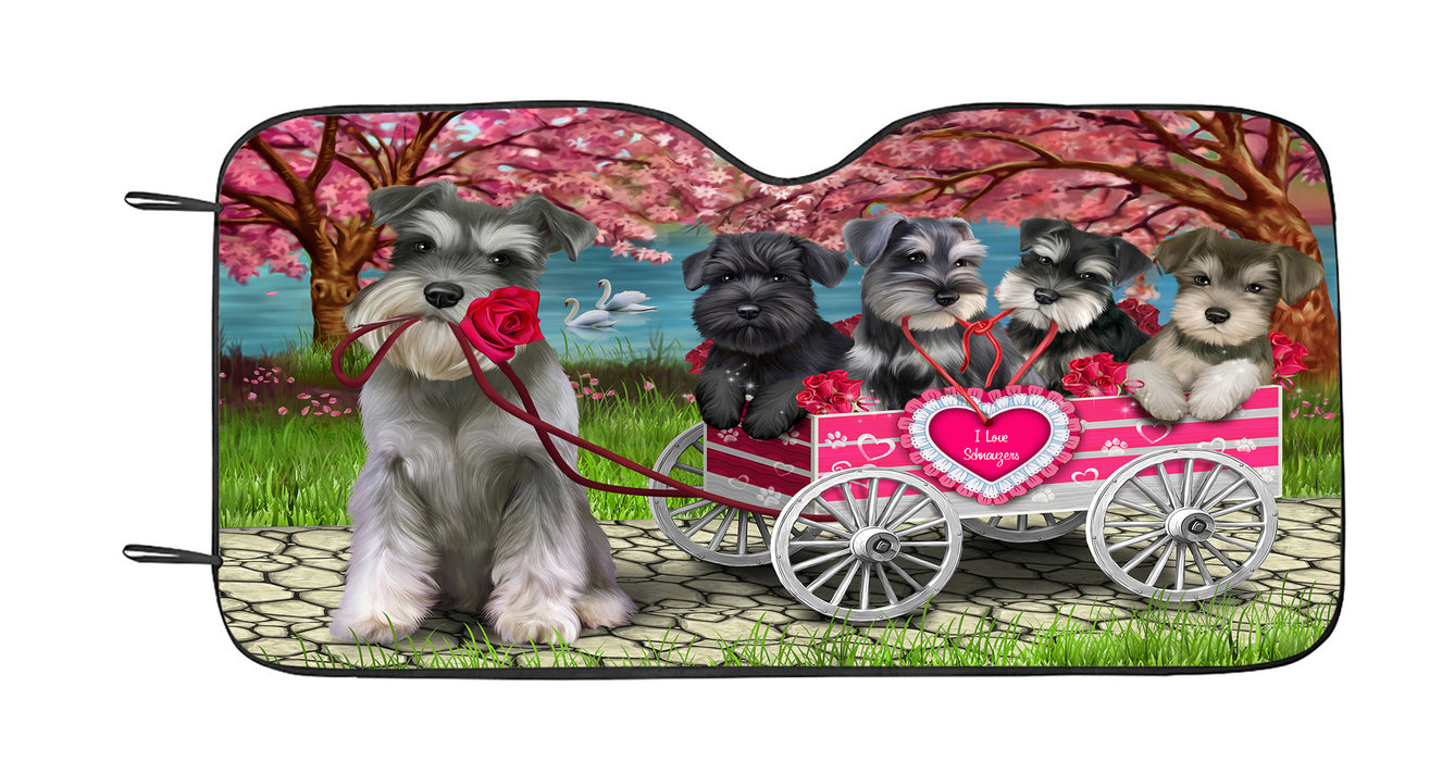 I Love Schnauzer Dogs in a Cart Car Sun Shade