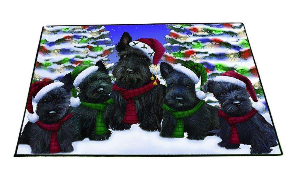 Scottish Terrier Dog Christmas Family Portrait in Holiday Scenic Background Indoor/Outdoor Floormat
