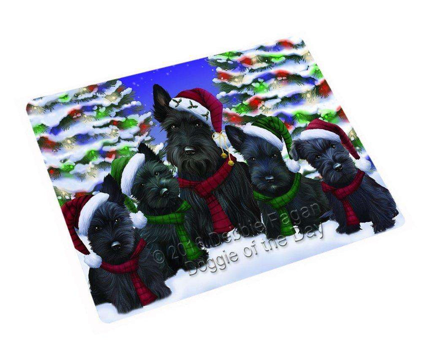 Scottish Terrier Dog Christmas Family Portrait in Holiday Scenic Background Tempered Cutting Board