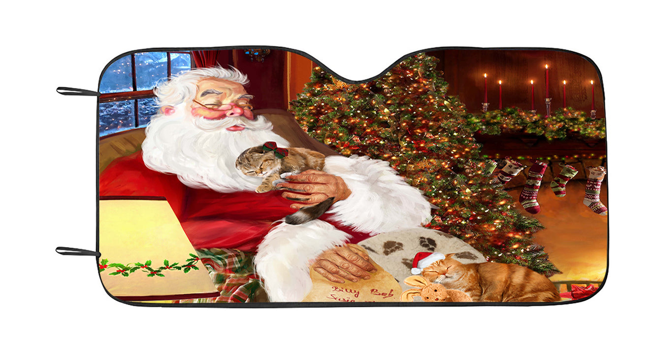 Santa Sleeping with Scottish Fold Dogs Car Sun Shade