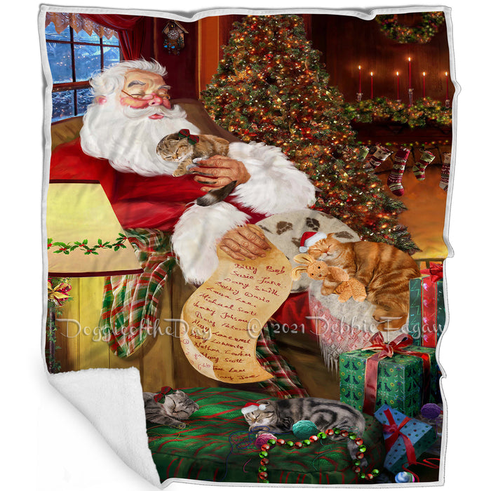 Santa Sleeping with Scottish Fold Cats Christmas Blanket BLNKT92739