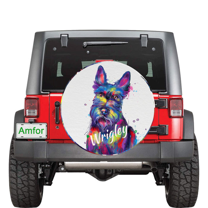 Custom Pet Name Personalized Watercolor Scottish Terrier Dog Car Tire Cover