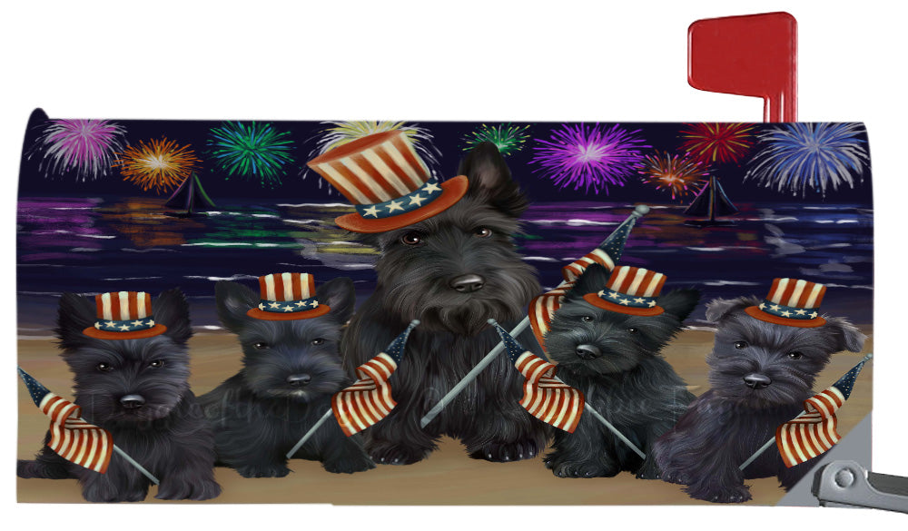 4th of July Independence Day Scottish Terrier Dogs Magnetic Mailbox Cover Both Sides Pet Theme Printed Decorative Letter Box Wrap Case Postbox Thick Magnetic Vinyl Material