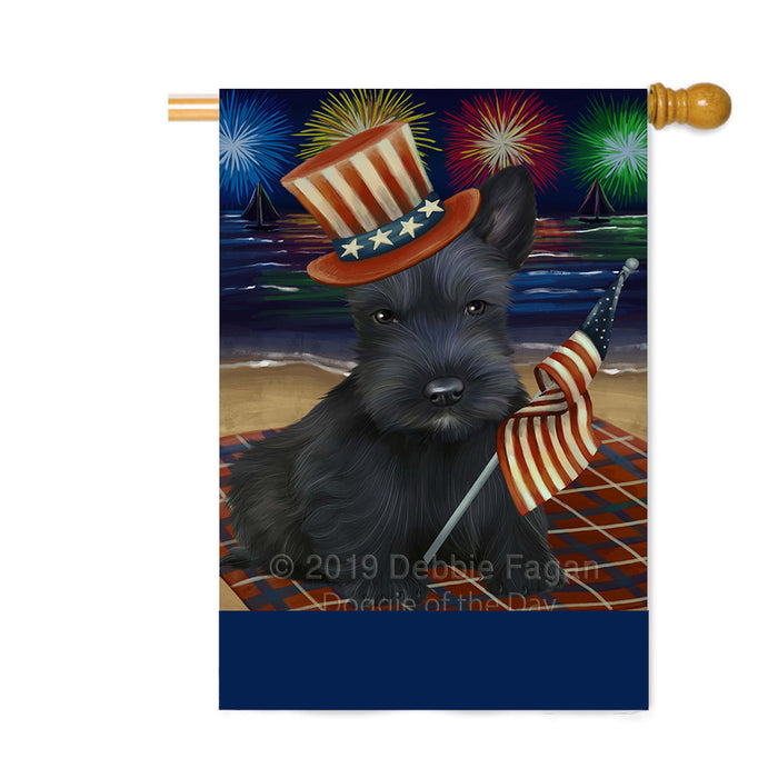 Personalized 4th of July Firework Scottish Terrier Dog Custom House Flag FLG-DOTD-A58124
