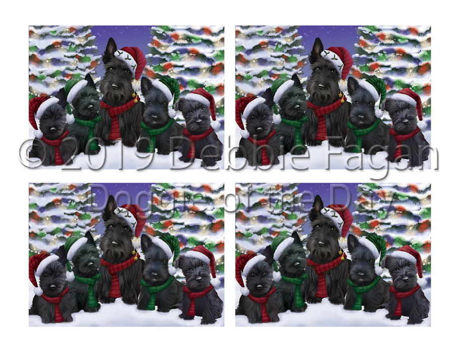 Scottish Terrier Dogs Christmas Family Portrait in Holiday Scenic Background Placemat