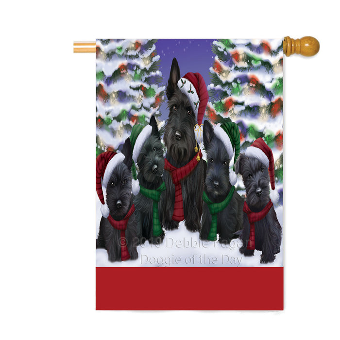 Personalized Christmas Happy Holidays Scottish Terrier Dogs Family Portraits Custom House Flag FLG-DOTD-A59201