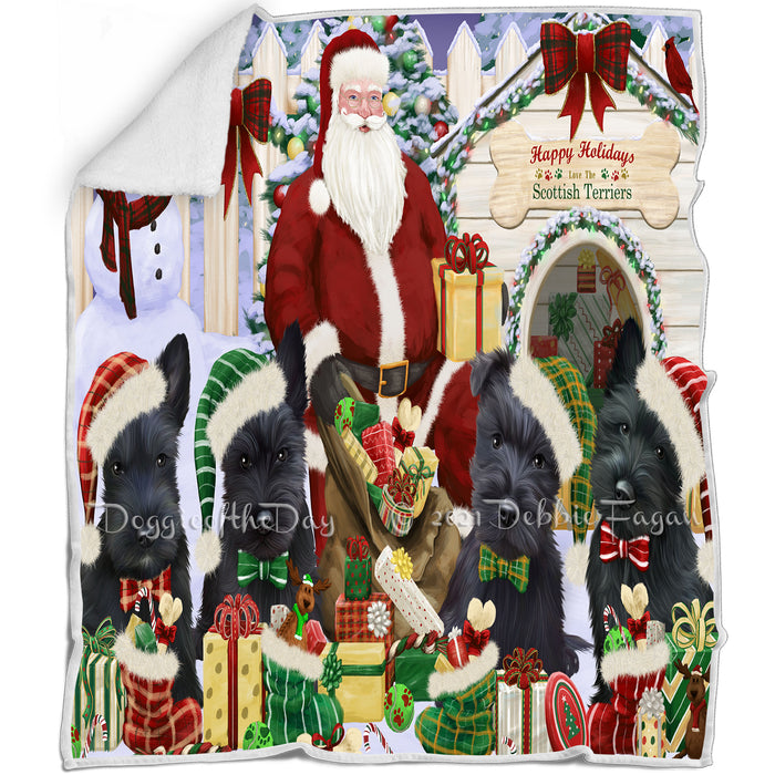 Happy Holidays Christmas Scottish Terriers Dog House Gathering Blanket BLNKT79923