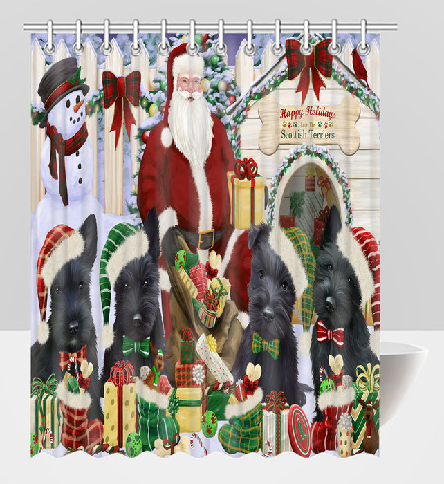 Happy Holidays Christmas Scottish Terrier Dogs House Gathering Shower Curtain