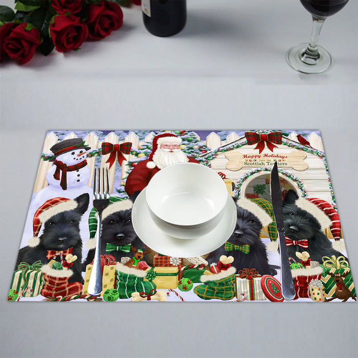 Happy Holidays Christmas Scottish Terrier Dogs House Gathering Placemat
