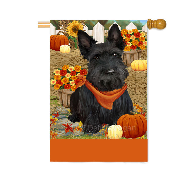 Personalized Fall Autumn Greeting Scottish Terrier Dog with Pumpkins Custom House Flag FLG-DOTD-A62092