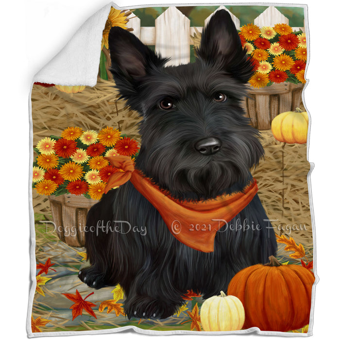 Fall Autumn Greeting Scottish Terrier Dog with Pumpkins Blanket BLNKT73767