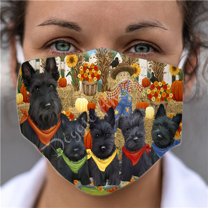 Fall Festive Harvest Time Gathering  Scottish Terrier Dogs Face Mask FM48567