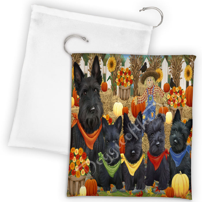 Fall Festive Harvest Time Gathering Scottish Terrier Dogs Drawstring Laundry or Gift Bag LGB48434