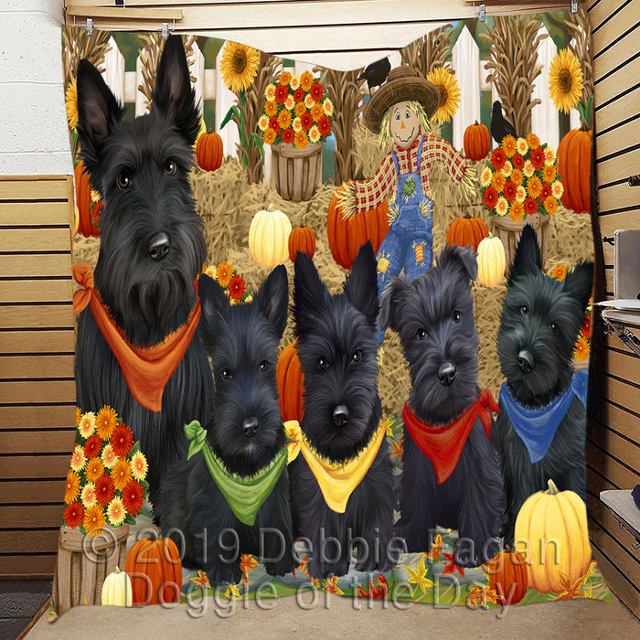 Fall Festive Harvest Time Gathering Scottish Terrier Dogs Quilt