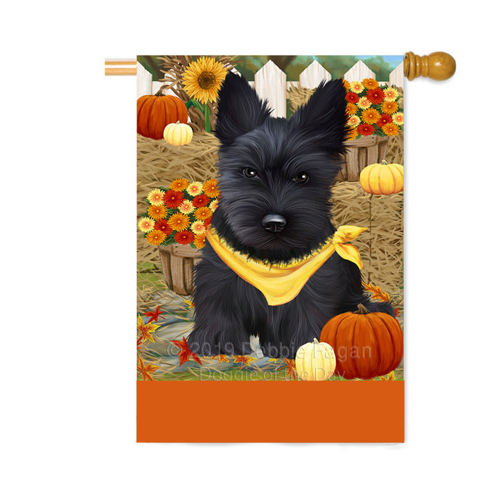 Personalized Fall Autumn Greeting Scottish Terrier Dog with Pumpkins Custom House Flag FLG-DOTD-A62094