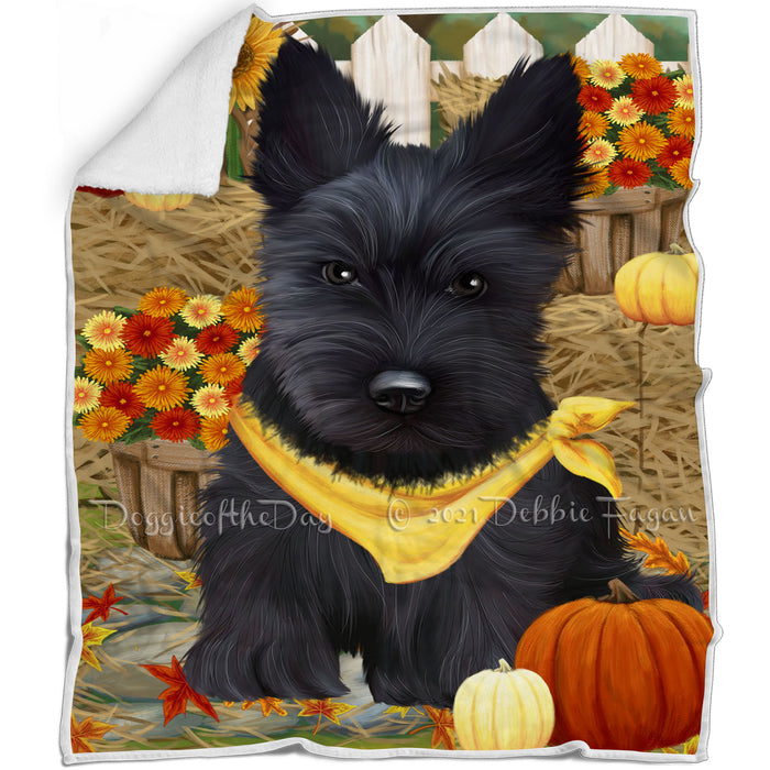 Fall Autumn Greeting Scottish Terrier Dog with Pumpkins Blanket BLNKT73776